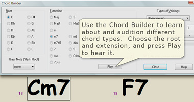Use the Chord Builder to audition chords.