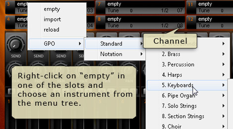 Aria Player - right-click on a slot and select instruments