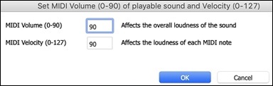 Set MIDI VOlume and Velocity dialog